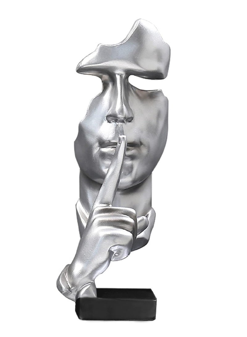 Raxoom Silence is Golden,Thinker Statue,Keep Silence Statue,Creative Abstract Men Figurine Sculptures,Office Home Decor Figurine Gift-Silvery - Image 1