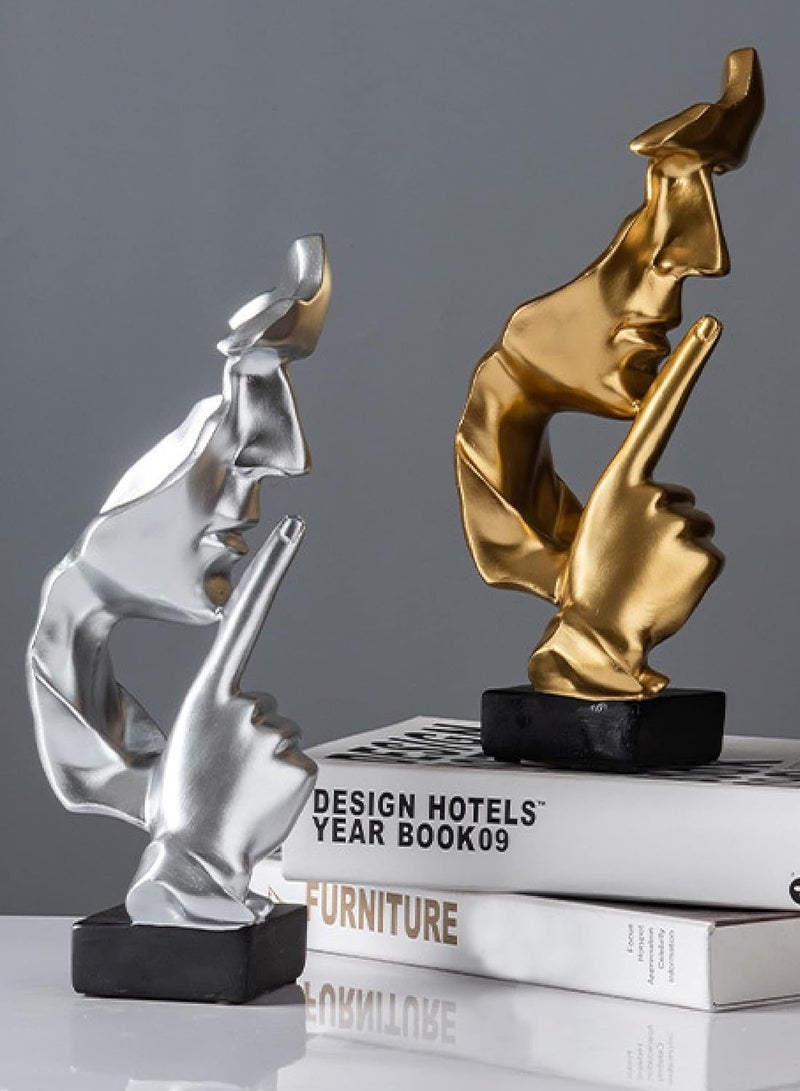 Raxoom Silence is Golden,Thinker Statue,Keep Silence Statue,Creative Abstract Men Figurine Sculptures,Office Home Decor Figurine Gift-Silvery - Image 5
