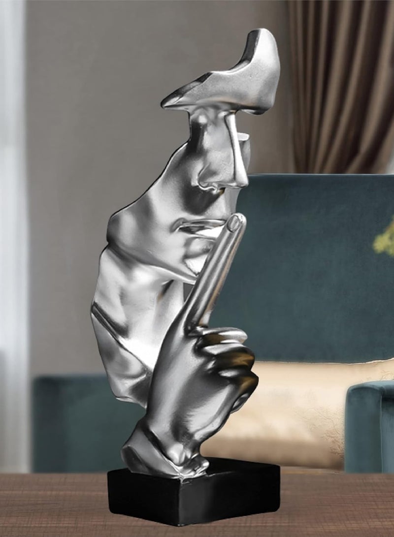Raxoom Silence is Golden,Thinker Statue,Keep Silence Statue,Creative Abstract Men Figurine Sculptures,Office Home Decor Figurine Gift-Silvery - Image 3