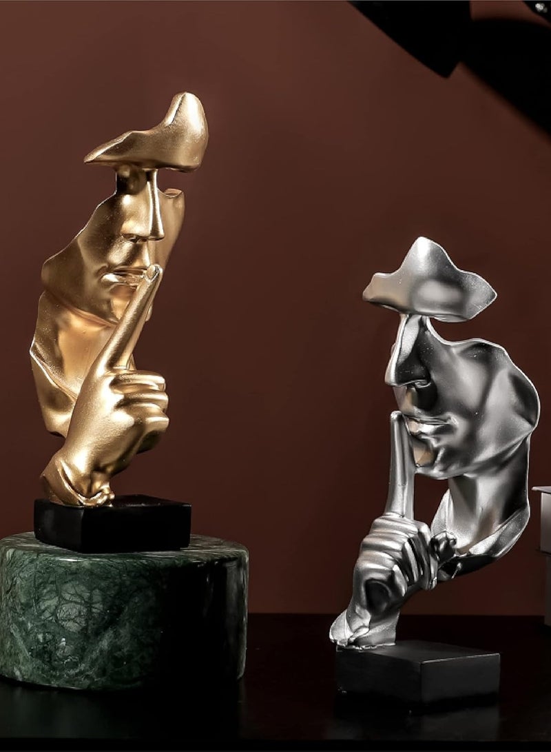 Raxoom Silence is Golden,Thinker Statue,Keep Silence Statue,Creative Abstract Men Figurine Sculptures,Office Home Decor Figurine Gift-Silvery - Image 4