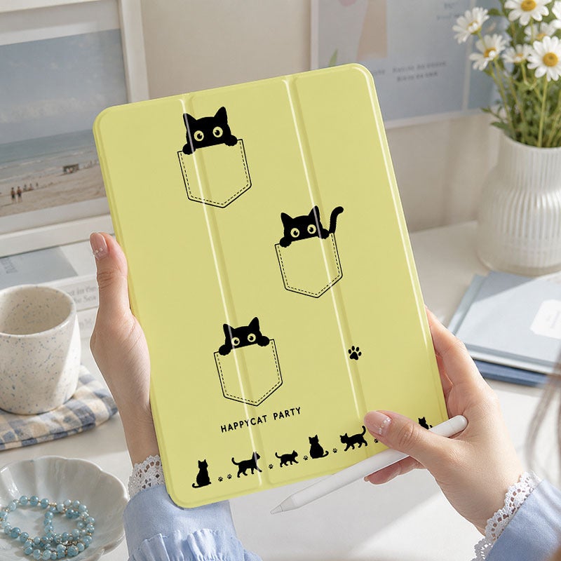 Tablet Case for Samsung Galaxy Tab, Black Cats Pocket Doodle, Galaxy Tab Case for S6 S7 S8 S9 S10 Lite FE Plus A8 A9+ A11+, Suitable for 10.4 10.5 11 12.4 inch Clear Shockproof Protective with Stand - Image 1