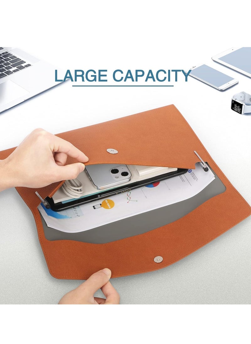 SYOSI - File Folder PU Leather A4 Document Holder File Organizer Filing Envelope Portfolio Case Tablet Sleeve with Magnetic Snap Closure for Home School Office Stationery Brown - Image 1