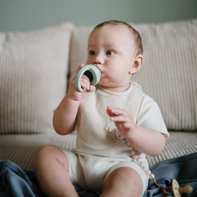 mushie Muslin Baby Bib | Soft Cotton for Infant Drips, Drools & Feedings | Adjustable Fit | 2 Pack (Tan/Fog) - Image 4