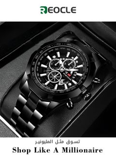 REOCLE Men's Watches with Stainless Steel Strap & Date Function & Daily Waterproof & Chronograph Function Mechanical Skeleton Automatic Wrist Watch  - Image 1