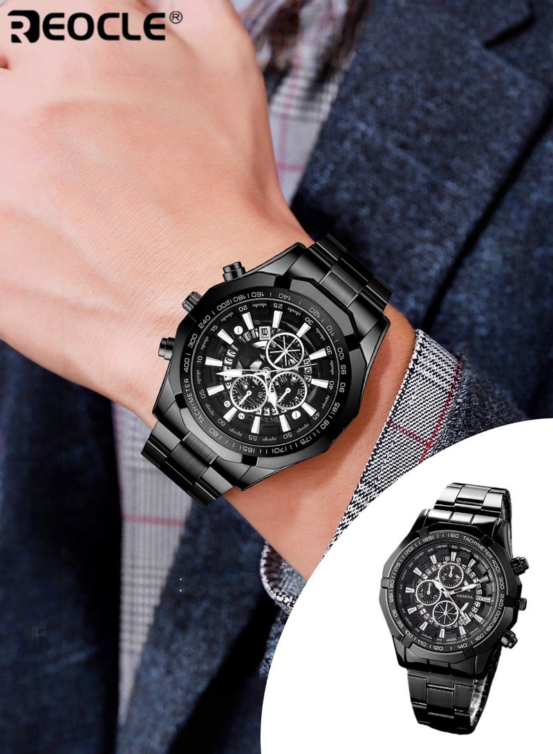 REOCLE Men's Watches with Stainless Steel Strap & Date Function & Daily Waterproof & Chronograph Function Mechanical Skeleton Automatic Wrist Watch - Image 1