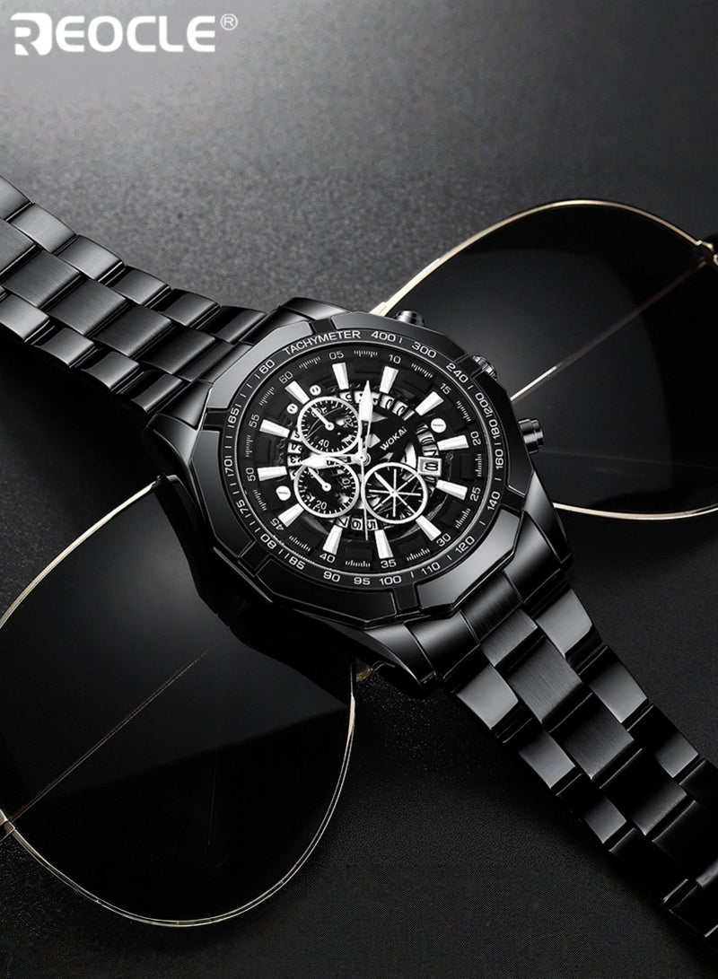REOCLE Men's Watches with Stainless Steel Strap & Date Function & Daily Waterproof & Chronograph Function Mechanical Skeleton Automatic Wrist Watch - Image 4