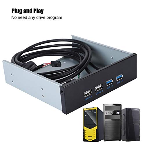 ASHATA 5.25" Front Panel,4 USB Port Optical Drive Front Panel,Multifunction 5.25 Inch 19 Pin/9Pin to USB 3.0 USB 2.0 4 Port Metal Optical Drive Bay for 7 32 - Image 5
