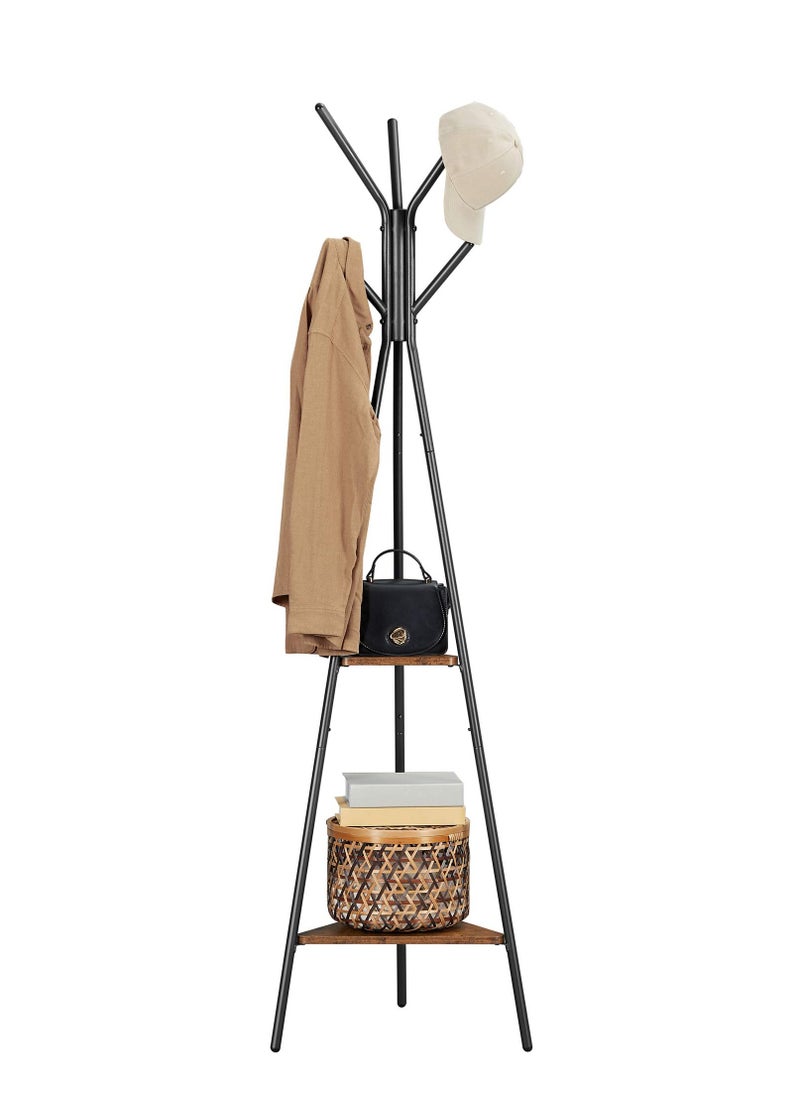 Arabest - Coat Rack Freestanding, Coat Hanger Stand, Hall Tree with 2 Shelves, for Clothes, Hat, Bag, Industrial Style, Rustic Brown and Black - Image 1