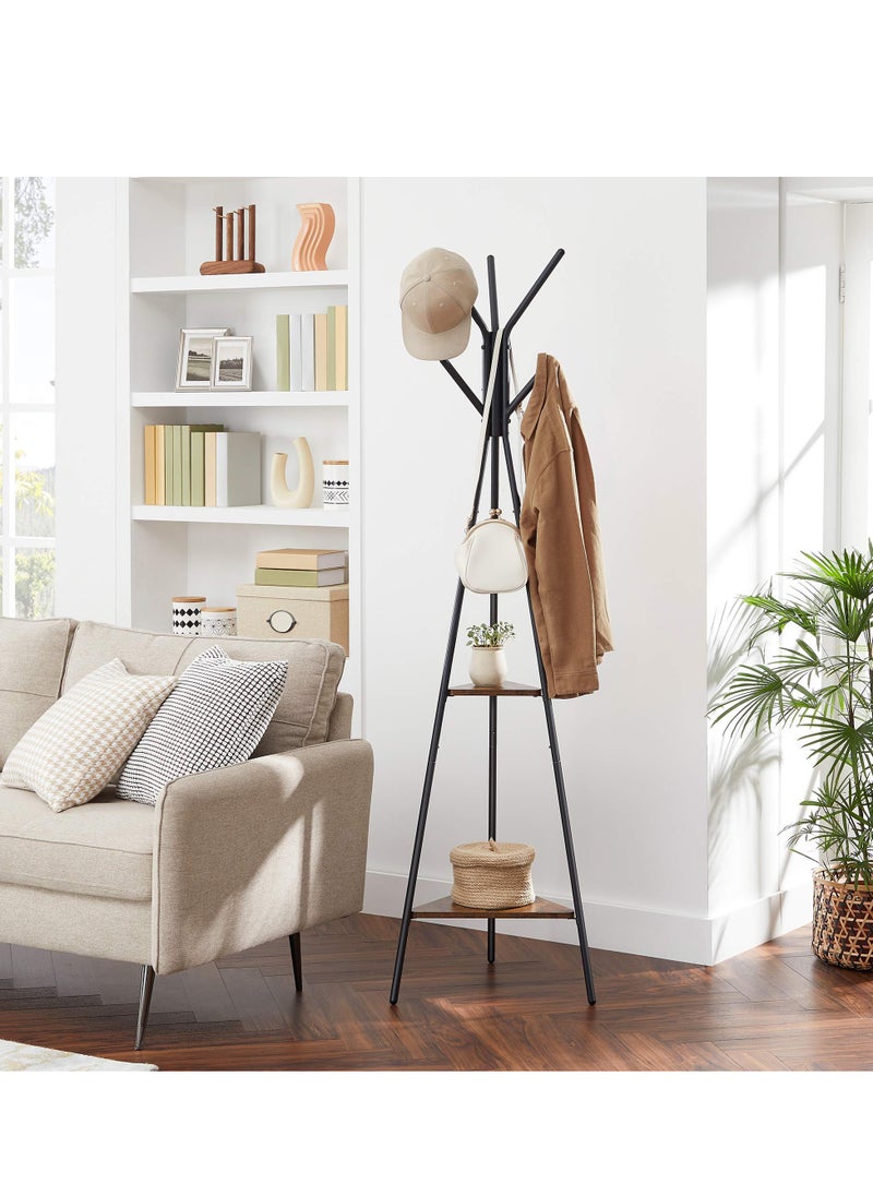 Arabest - Coat Rack Freestanding, Coat Hanger Stand, Hall Tree with 2 Shelves, for Clothes, Hat, Bag, Industrial Style, Rustic Brown and Black - Image 1
