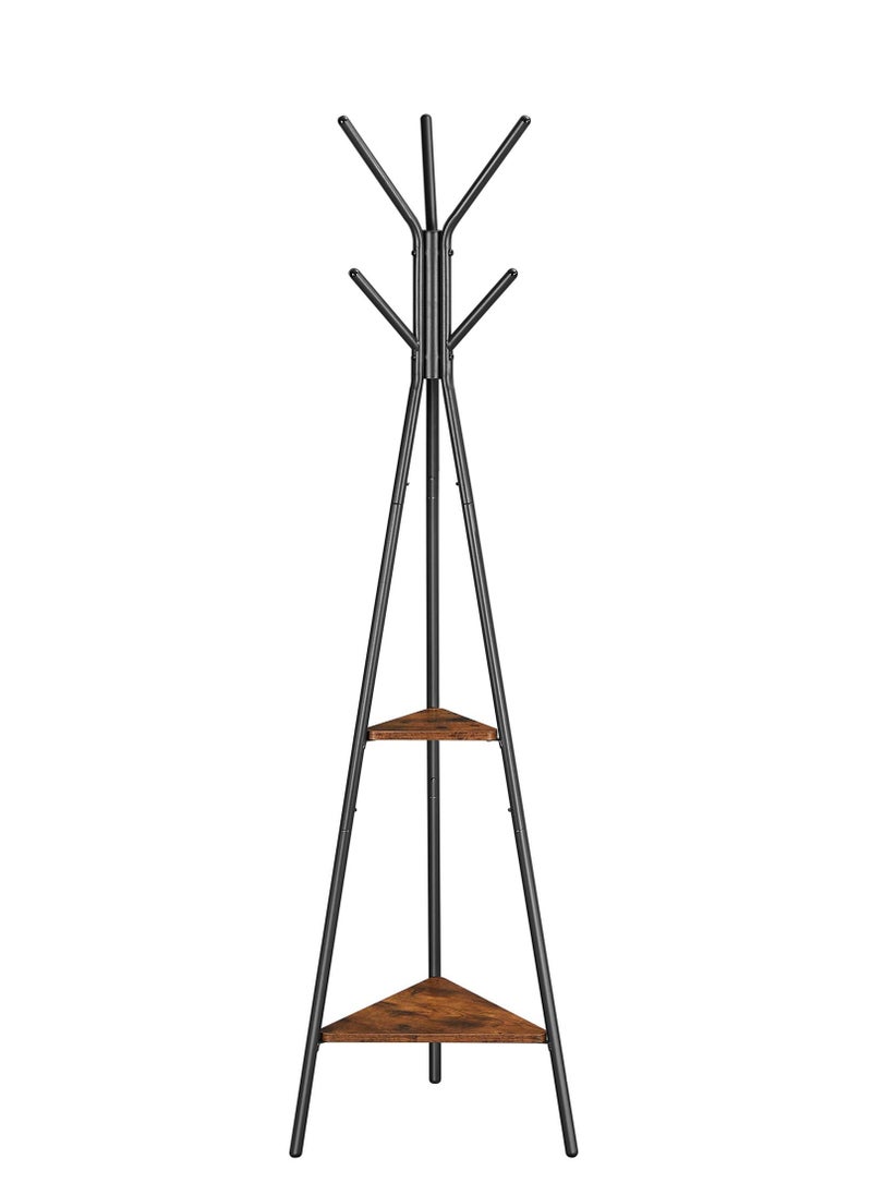 Arabest - Coat Rack Freestanding, Coat Hanger Stand, Hall Tree with 2 Shelves, for Clothes, Hat, Bag, Industrial Style, Rustic Brown and Black - Image 1