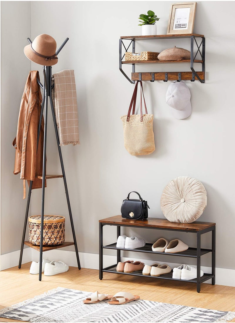 Arabest - Coat Rack Freestanding, Coat Hanger Stand, Hall Tree with 2 Shelves, for Clothes, Hat, Bag, Industrial Style, Rustic Brown and Black - Image 1