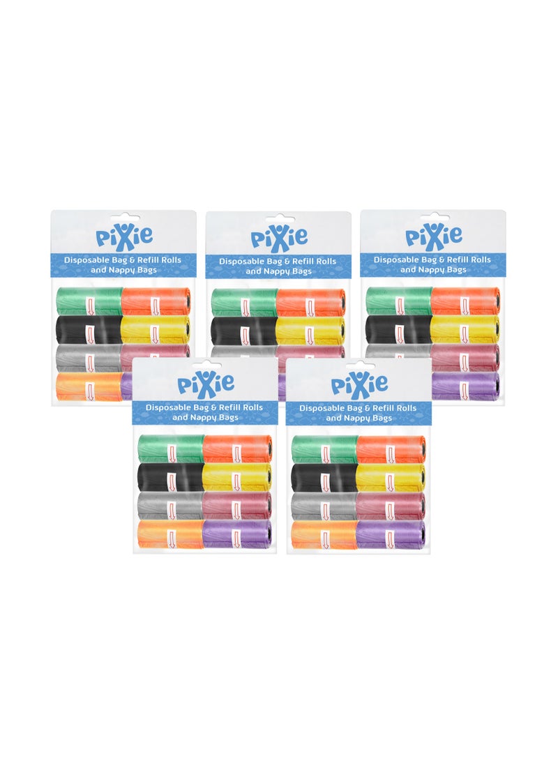 Pixie Bag and Refill 8 Rolls Pack of 5-800 Bags, Baby Nappy bag, Pet waste bag, Scented Diaper bag, Trash bag, Garbage bag, Colorful Plastic bag, sacks - Image 1