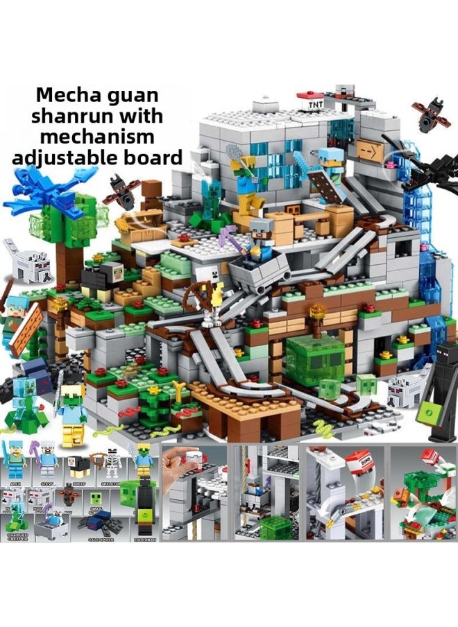 2024 Minecraft Mini Series Assembled Mine Toy Boy Building Block Doll Village Ornament Gift-Color:Mechanical Cave + Cat Leopard Paradise [rapid Combination Version] Tools