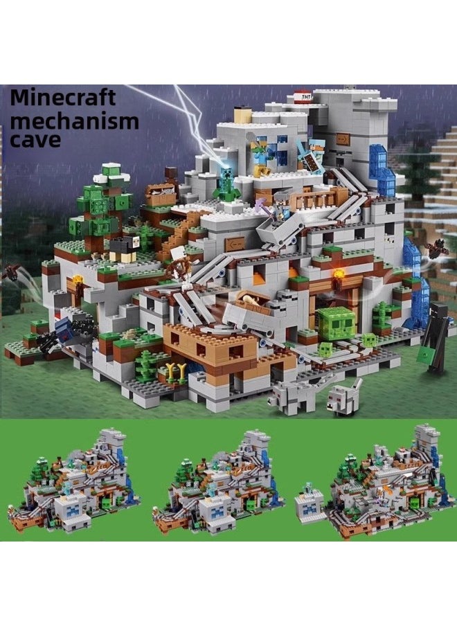 2024 Minecraft Mini Series Assembled Mine Toy Boy Building Block Doll Village Ornament Gift-Color:Mechanical Cave + Cat Leopard Paradise [rapid Combination Version] Tools