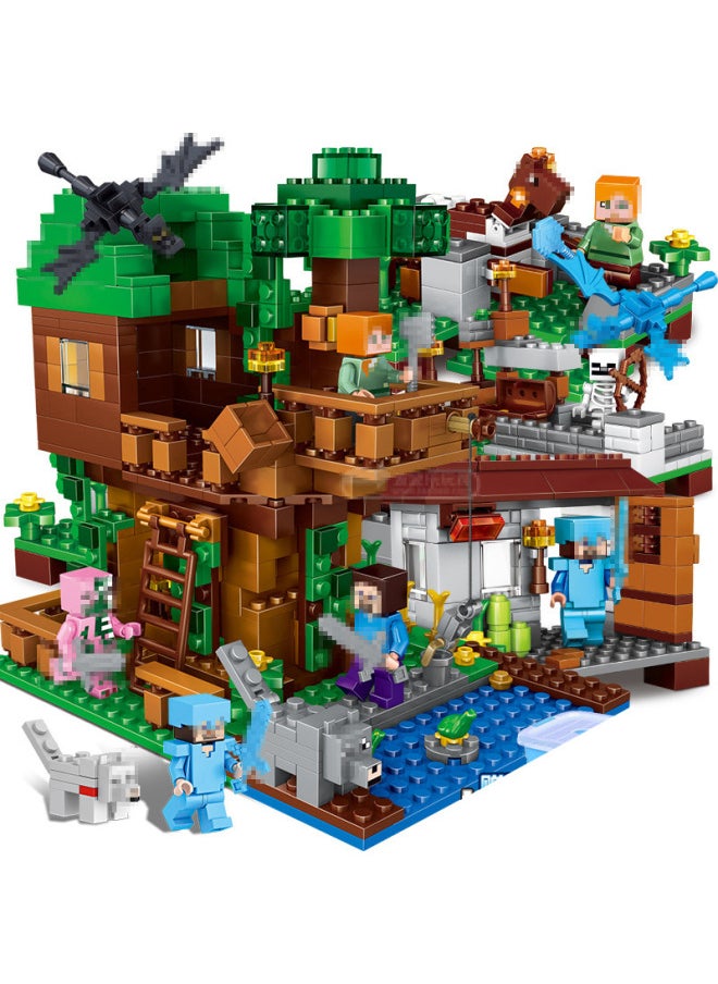 2024 Minecraft Mini Series Assembled Mine Toy Boy Building Block Doll Village Ornament Gift-Color:Mechanical Cave + Cat Leopard Paradise [rapid Combination Version] Tools