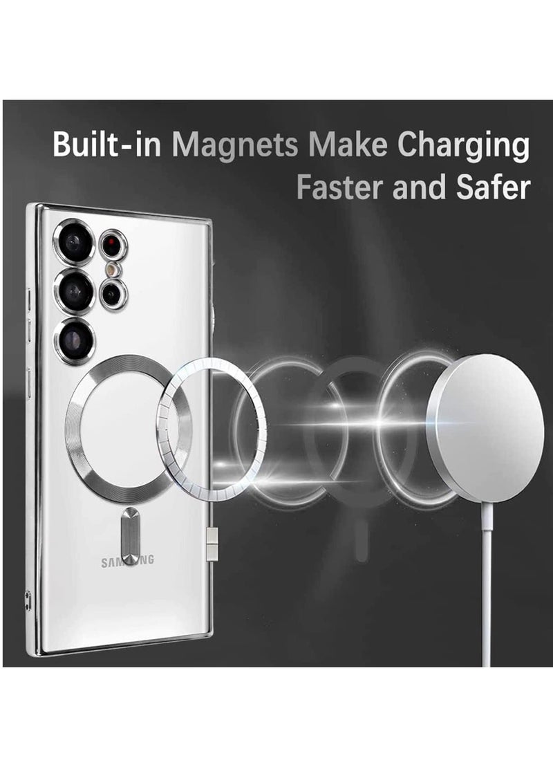 Raxoom Magnetic Clear Case for Samsung Galaxy S23 Ultra 5G with Camera Lens Protector, Compatible with MagSafe, Electroplated Slim Shockproof Phone Protective Cover for Women Men (Silver) - Image 4
