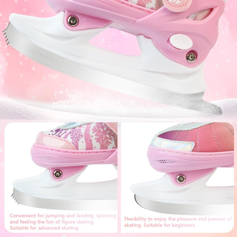 LEVYTEMP Adjustable Ice Skates for Kids Boys Girls - Warm Fleece Lined, 4 Size Adjustable Beginner Snowflake Blades Ankle Support Figure Skates for Outdoor and Rink,Pink - Image 5