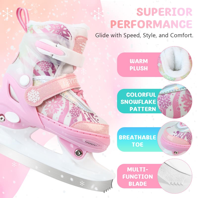 LEVYTEMP Adjustable Ice Skates for Kids Boys Girls - Warm Fleece Lined, 4 Size Adjustable Beginner Snowflake Blades Ankle Support Figure Skates for Outdoor and Rink,Pink - Image 4