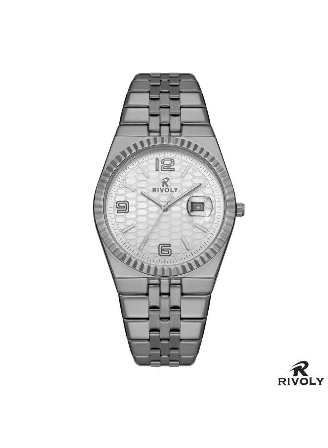 ريفولي ساعة يد أنيقة من RIVOLY بتصميم فاخر وآلية دقيقة، مزودة بعرض تاريخ وسوار مريح، تجمع بين الأناقة والمتانة للاستخدام اليومي والمناسبات.