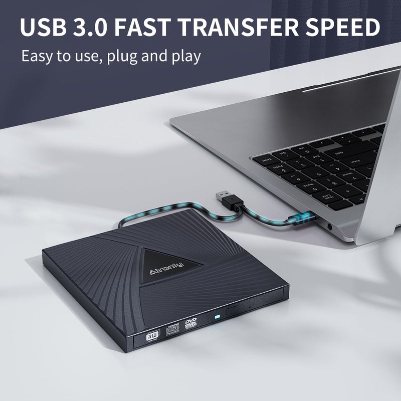Alronly External CD/DVD Drive for Laptop/PC, USB 3.0 Type-C Portable Player for Computer CD DVD +/-RW Disk Drive CD Burner Writer Reader Compatible with Desktop Windows Apple (Functional Interface) - Image 4