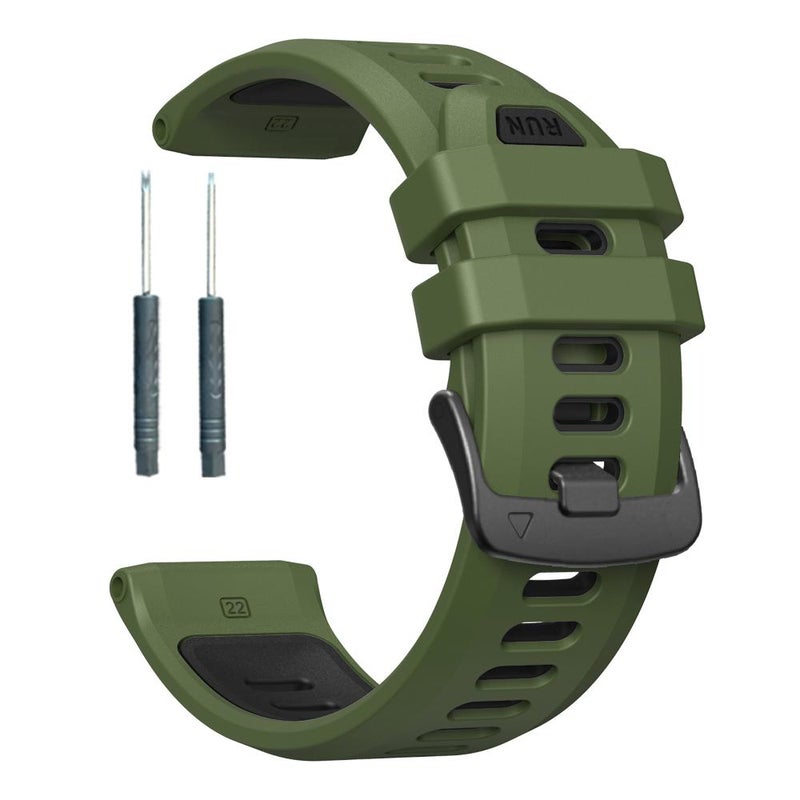 erorex For Garmin Forerunner 970 Two Color Steel Buckle Silicone Watch Band(Army Green Black) - Image 3