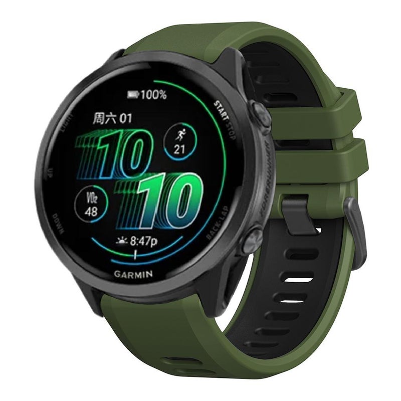 erorex For Garmin Forerunner 970 Two Color Steel Buckle Silicone Watch Band(Army Green Black) - Image 1