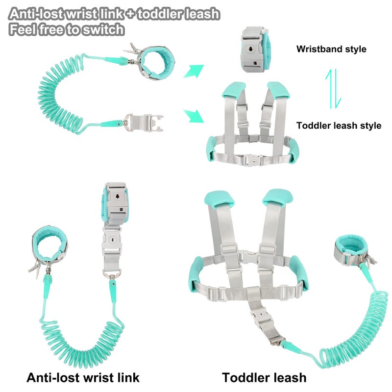 Blisstime 2 in 1 Toddler Leash -Anti Lost Wrist Link for Toddlers -Toddler Harness,Baby Leash,Leash for Toddlers,Wrist Leashes,Child Leashes for Toddlers,Not Easy to Open Without Key - Image 2