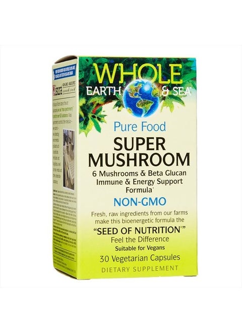 Whole Earth & Sea from, Super Mushroom, Whole Food Supplement, Vegan 30 Vegetarian Capsules
