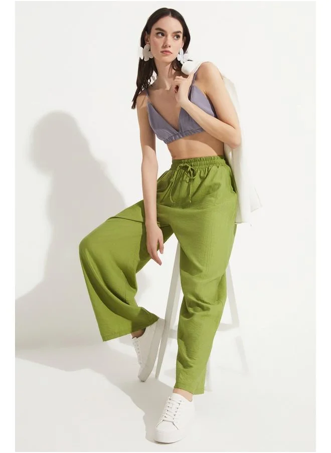 JUNE June Loose Elastic Waist Trouser Green