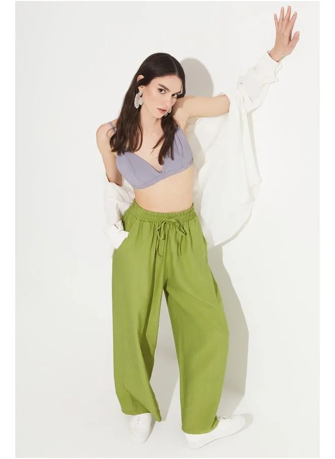 JUNE June Loose Elastic Waist Trouser Green