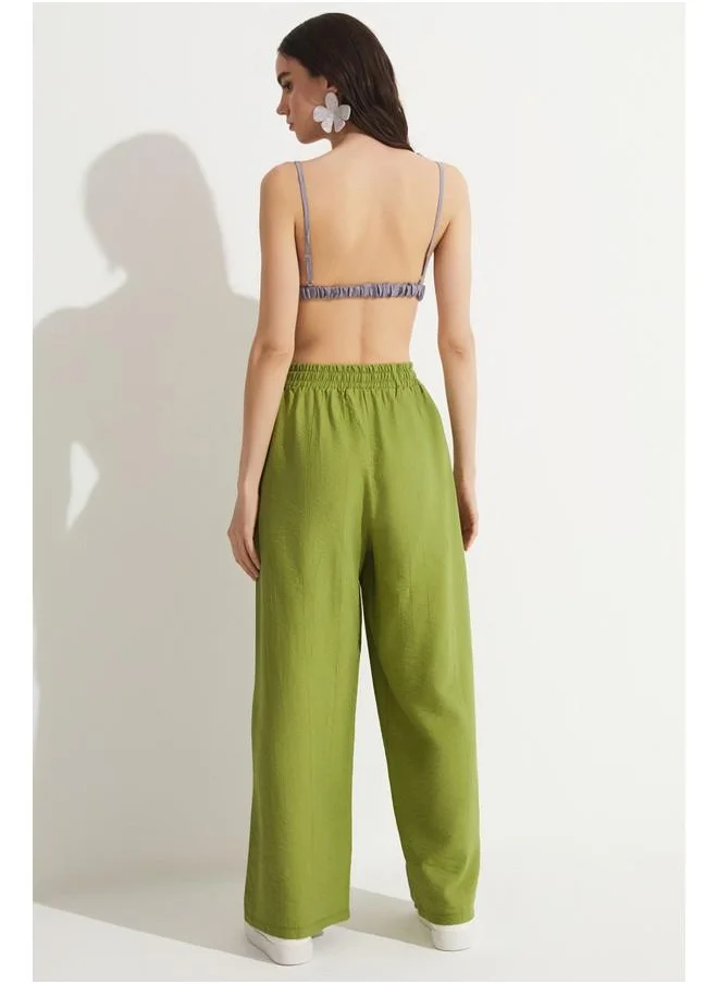 JUNE June Loose Elastic Waist Trouser Green