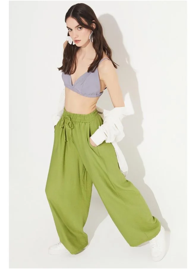 JUNE June Loose Elastic Waist Trouser Green