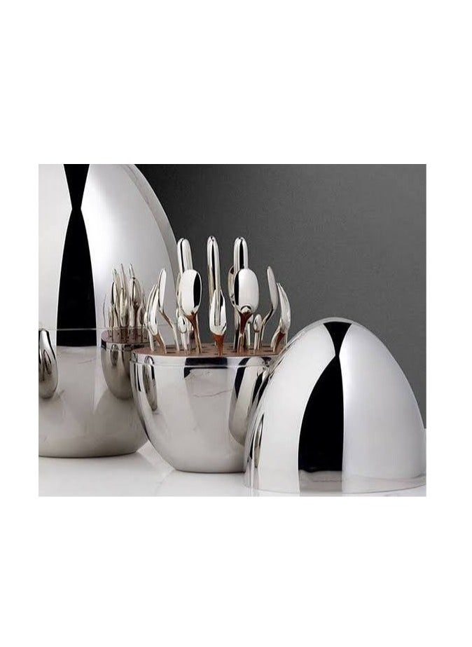 Generic A set of 24-piece silver spoons inside a silver egg, a decorative piece for the table  - Image 1