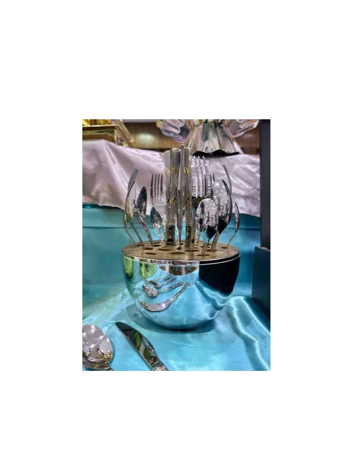 Generic A set of 24-piece silver spoons inside a silver egg, a decorative piece for the table  - Image 2
