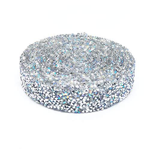 Dowarm 3 Yards Rhinestone Ribbon, Rhinestone Ribbon Roll, Bling Hotfix Rhinestones Mesh Wrap, Sewing Rhinestone Trim for Wedding Party Decoration (Crystal AB, 2CM / 0.79inch Width) - Image 2