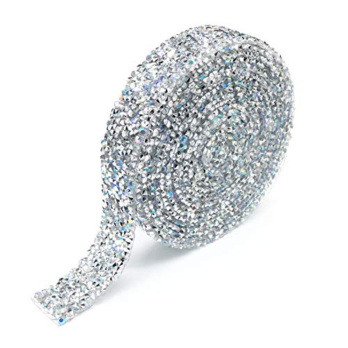 Dowarm 3 Yards Rhinestone Ribbon, Rhinestone Ribbon Roll, Bling Hotfix Rhinestones Mesh Wrap, Sewing Rhinestone Trim for Wedding Party Decoration (Crystal AB, 2CM / 0.79inch Width) - Image 1