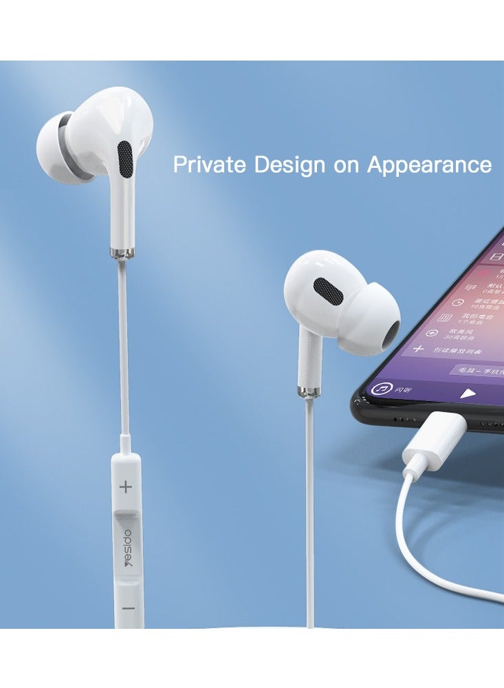 Yesido YH35 earphones In-Ear Wired Type-C Earphone White - Image 2