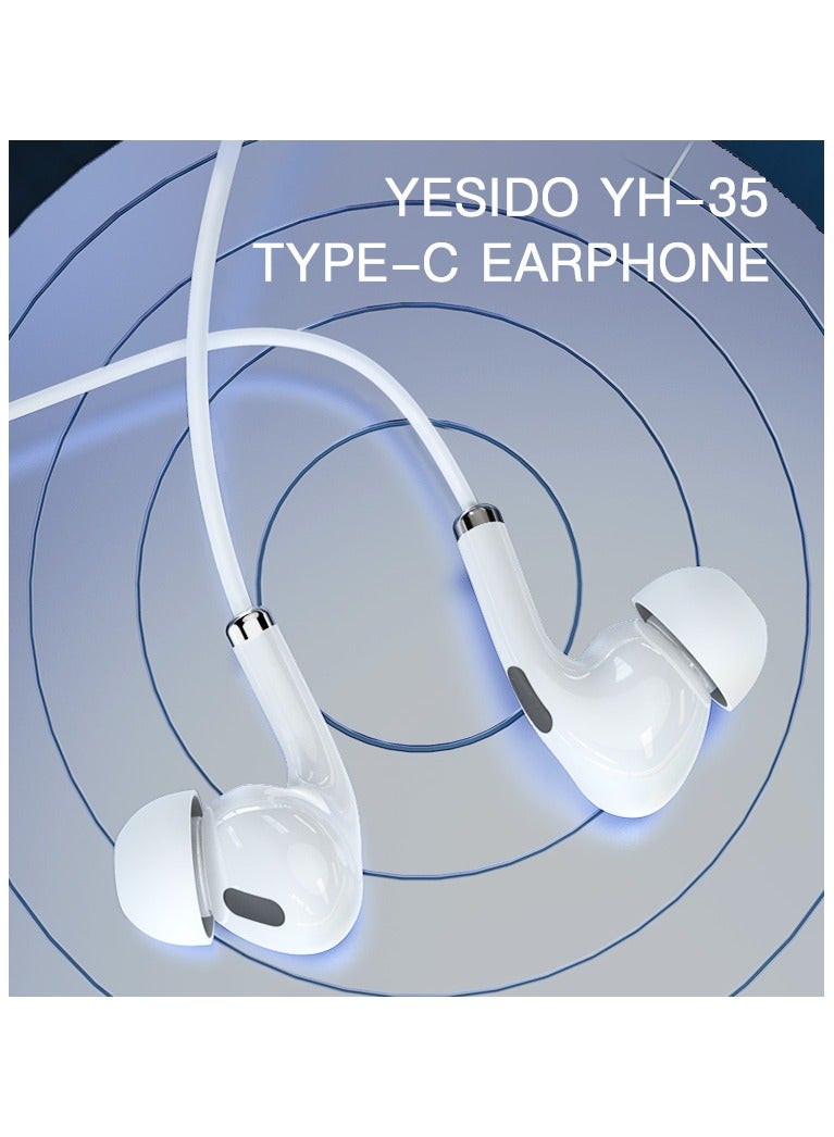 Yesido YH35 earphones In-Ear Wired Type-C Earphone White - Image 3