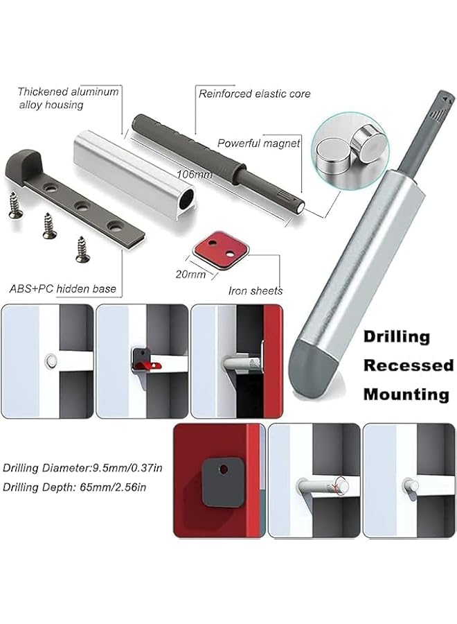 PROMASS promass Magnetic Push Latch, Push-Open Cabinet Hardware Door Latch, Heavy Duty Magnet Push Release Door Latch for Kitchens, RVs, Closets, Tips (Silver 4pc) - Image 3