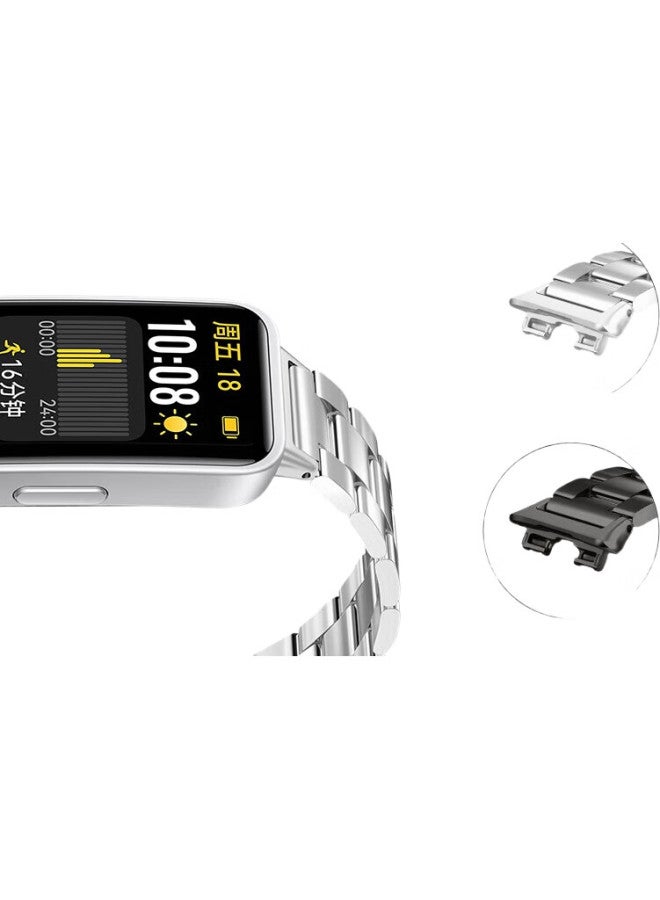Wei Qiantu Weiqiantu Compatible With Huawei Band 10/9/8, Huawei Band 10 Chain Steel Strap With Metal Butterfly Clasp, Thin Steel Bead Watchband (Silver) - Image 2