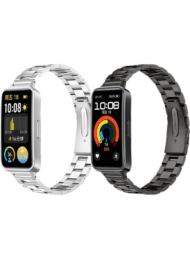 Wei Qiantu Weiqiantu Compatible With Huawei Band 10/9/8, Huawei Band 10 Chain Steel Strap With Metal Butterfly Clasp, Thin Steel Bead Watchband (Silver) - Image 3