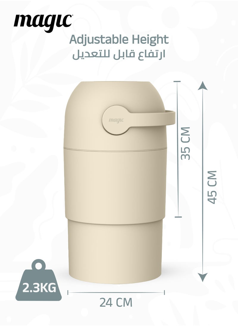 Magic THOTH M Diaper Pail | Odorless & Telescopic | 25 Diaper Capacity | 35 CM to 45 CM Adjustable Height | 2nd Life Concept: Converts to Potty Trainer, Kitchen Waste Bin, or Toilet Lid | Free Roll of 15 Bags  - Image 5