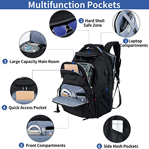 VANKEAN 17.3'' Travel Laptop Backpack TSA Friendly, Water Resistant Anti Theft Extra Large College Backpacks with RFID Pockets, USB Port for Men Women Business Work Bag, Black - Image 5