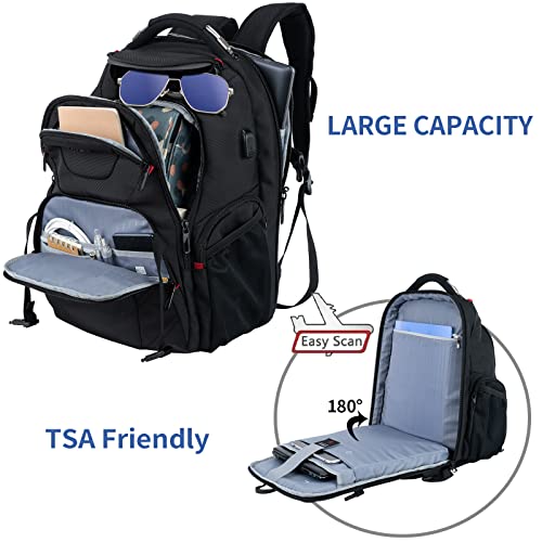 VANKEAN 17.3'' Travel Laptop Backpack TSA Friendly, Water Resistant Anti Theft Extra Large College Backpacks with RFID Pockets, USB Port for Men Women Business Work Bag, Black - Image 3