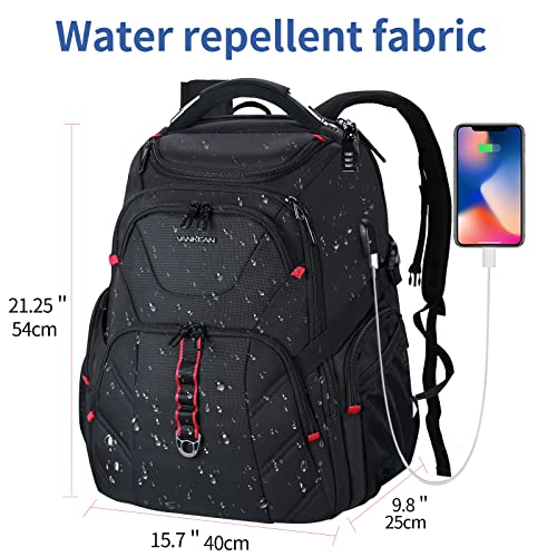 VANKEAN 17.3'' Travel Laptop Backpack TSA Friendly, Water Resistant Anti Theft Extra Large College Backpacks with RFID Pockets, USB Port for Men Women Business Work Bag, Black - Image 2