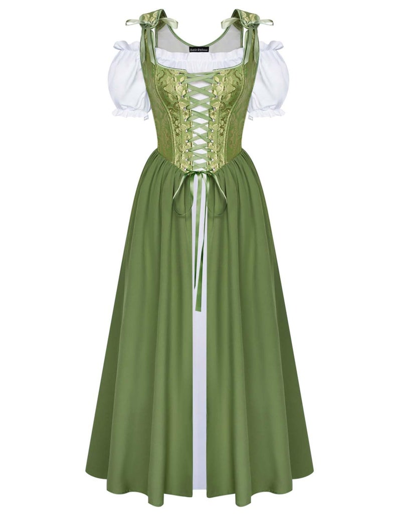 Scarlet Darkness Renaissance Costume Women Medieval Corset Dress Puff Sleeve Fairy Dress Green Size 16 - Image 1