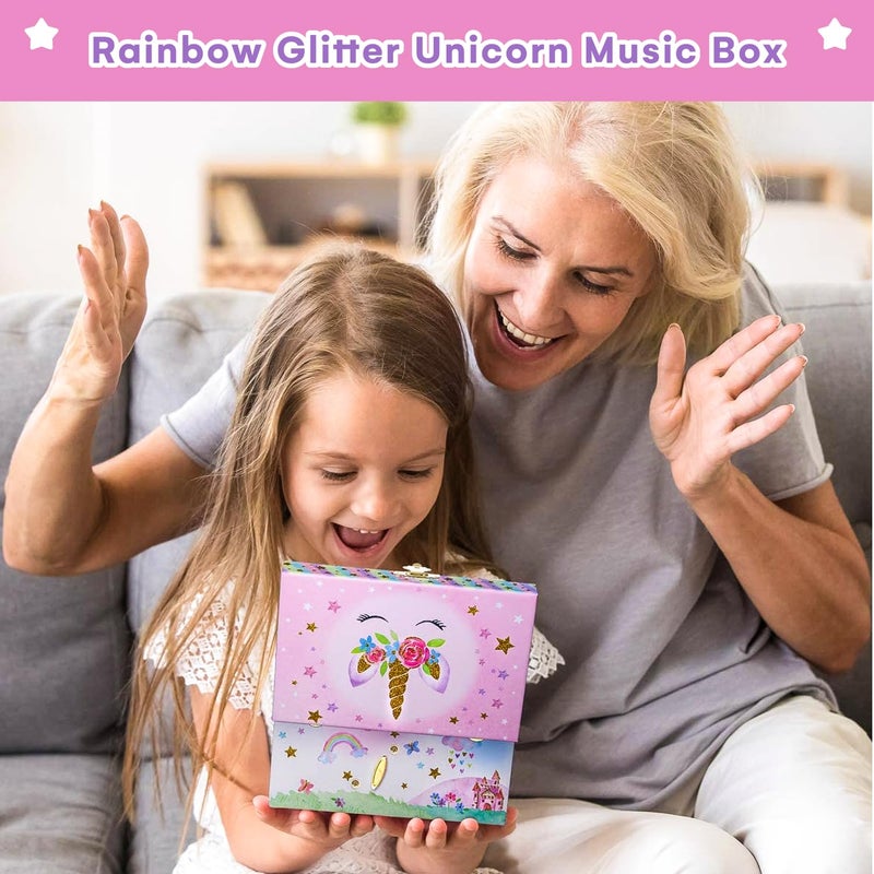 JewelKeeper Jewelkeeper Jewelry Box for Girls with 1 Drawer - Unicorn Musical Jewelry Boxes, Beautiful Dreamer Tune, Spinning Unicorn Doll, Little Girl Music Box, Gifts for 5 Year Old Girls (Engineered Wood) - Image 4