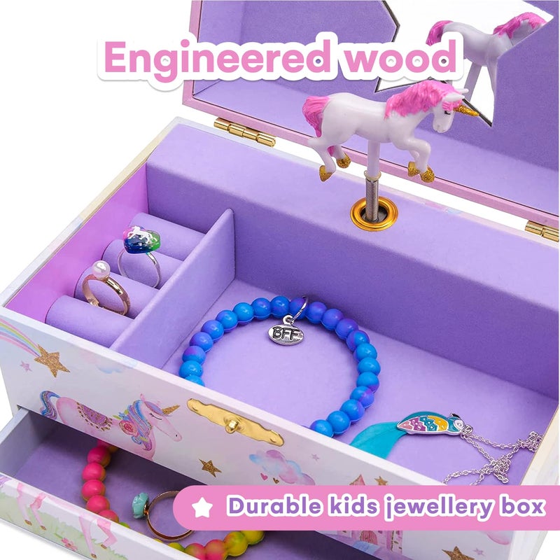 JewelKeeper Jewelkeeper Jewelry Box for Girls with 1 Drawer - Unicorn Musical Jewelry Boxes, Beautiful Dreamer Tune, Spinning Unicorn Doll, Little Girl Music Box, Gifts for 5 Year Old Girls (Engineered Wood) - Image 5