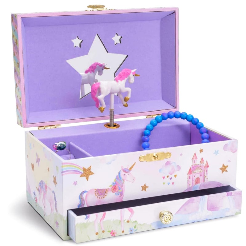 JewelKeeper Jewelkeeper Jewelry Box for Girls with 1 Drawer - Unicorn Musical Jewelry Boxes, Beautiful Dreamer Tune, Spinning Unicorn Doll, Little Girl Music Box, Gifts for 5 Year Old Girls (Engineered Wood) - Image 1