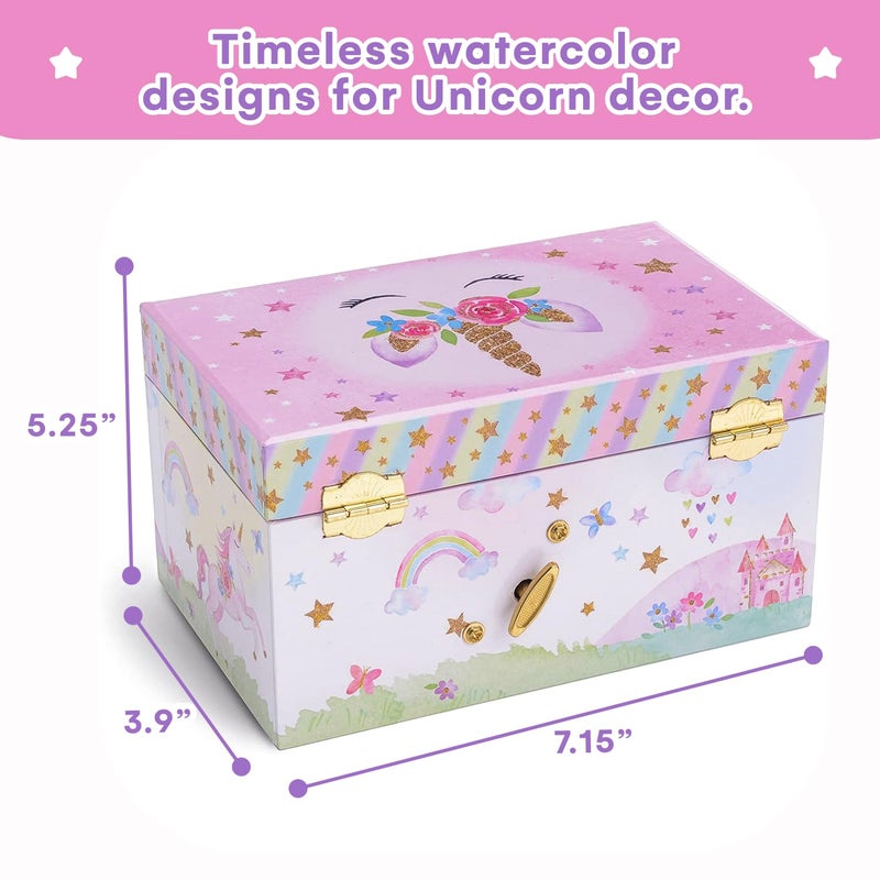 JewelKeeper Jewelkeeper Jewelry Box for Girls with 1 Drawer - Unicorn Musical Jewelry Boxes, Beautiful Dreamer Tune, Spinning Unicorn Doll, Little Girl Music Box, Gifts for 5 Year Old Girls (Engineered Wood) - Image 3
